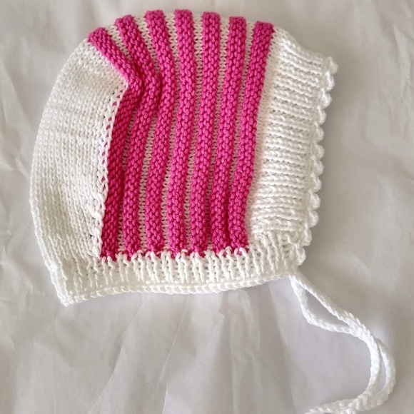 Hand Knitted Cotton Baby Bonnet ( 0 - 5 months). - Picture 1 of 1